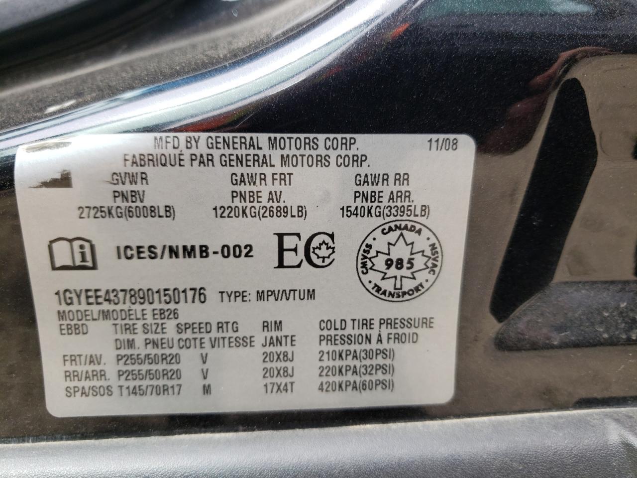 Photo 10 from auction – 2009 CADILLAC SRX with VIN 1GYEE437890150176