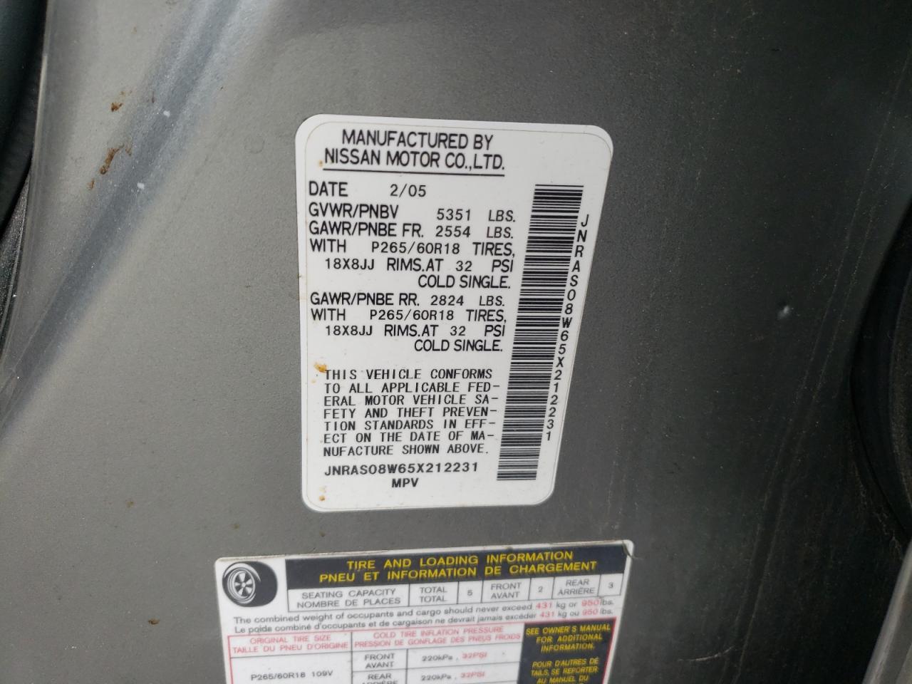 Photo 10 from auction – 2005 INFINITI FX35 with VIN JNRAS08W65X212231