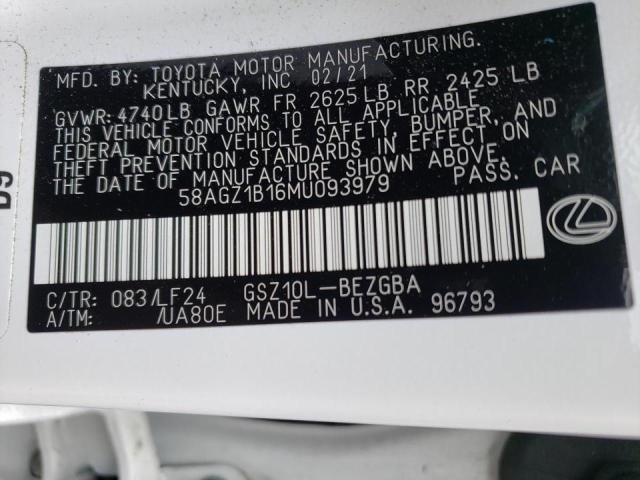 Photo 10 from auction – 2021 LEXUS ES 350 BAS with VIN 58AGZ1B16MU093979
