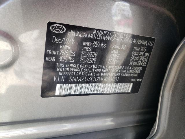 Photo 10 from auction – 2017 HYUNDAI SANTA FE S with VIN 5NMZU3LB2HH033801