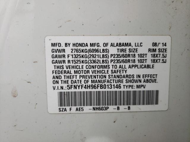 HONDA PILOT TOUR 2015 with VIN 5FNYF4H96FB013146 - Photo from auction