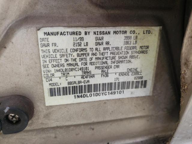 Photo 10 from auction – 2000 NISSAN ALTIMA XE with VIN 1N4DL01D0YC149101