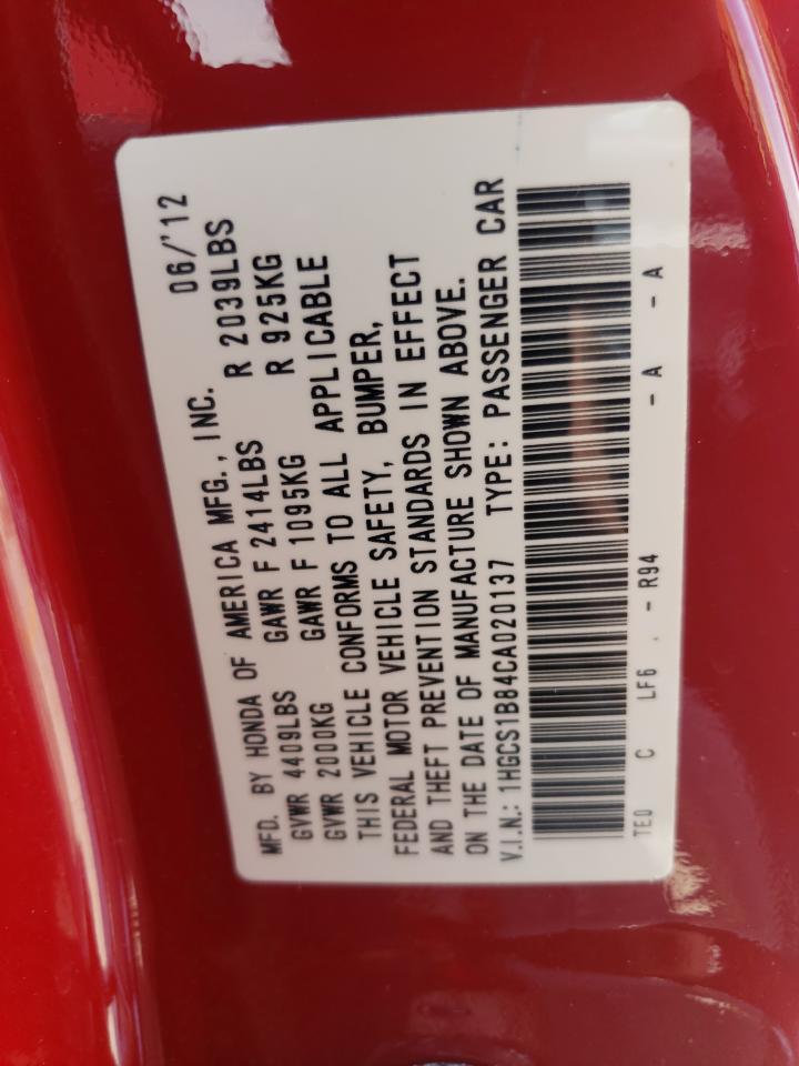 Photo 10 from auction – 2012 HONDA ACCORD EXL with VIN 1HGCS1B84CA020137