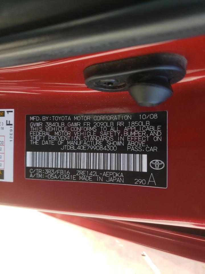 Photo 10 from auction – 2009 TOYOTA COROLLA BA with VIN JTDBL40E799084300