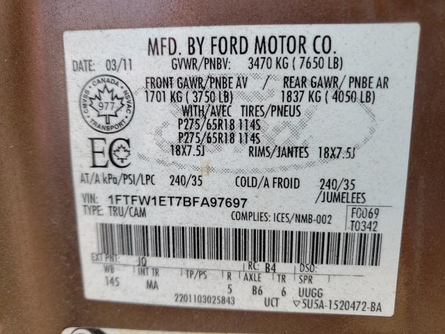 Photo 10 from auction – 2011 FORD F150 SUPER with VIN 1FTFW1ET7BFA97697