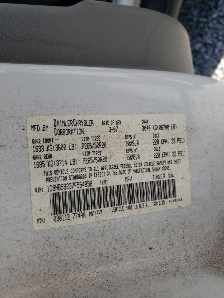 Photo 10 from auction – 2007 DODGE DURANGO LI with VIN 1D8HB58237F554898