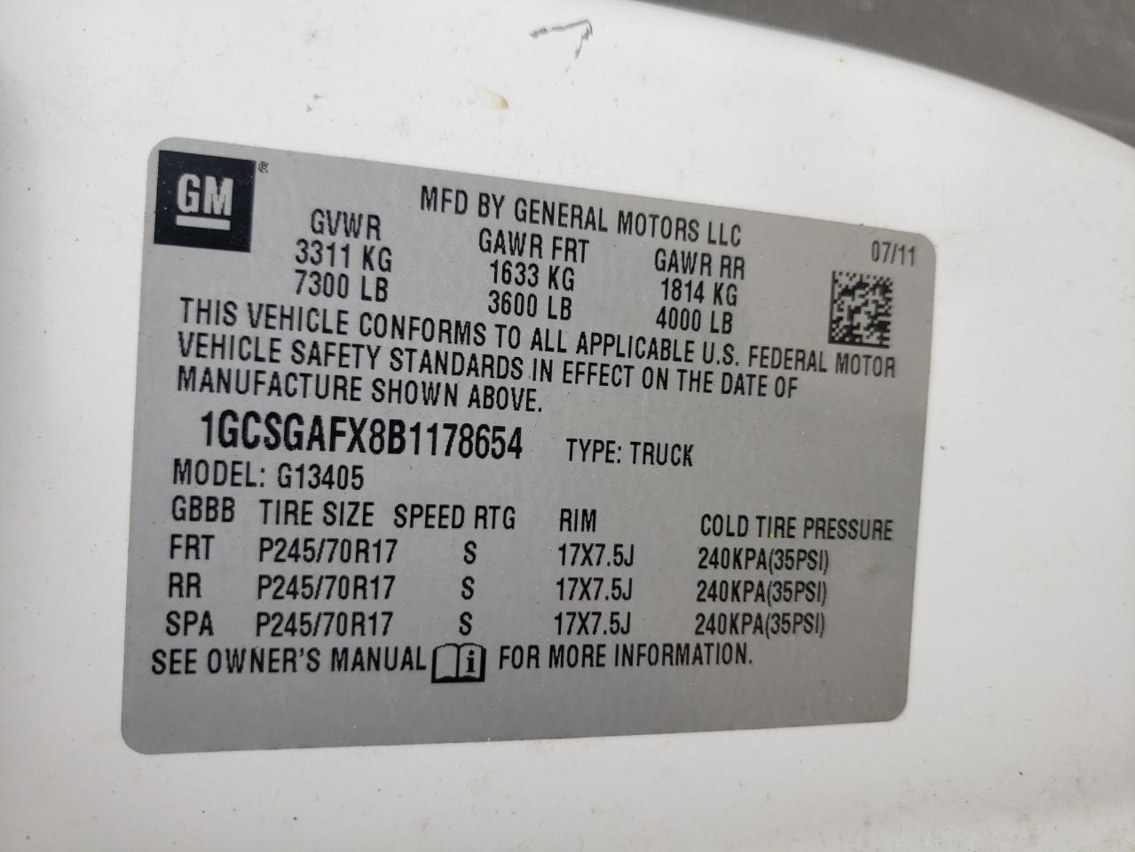 Photo 10 from auction – 2011 CHEVROLET EXPRESS G1 with VIN 1GCSGAFX8B1178654