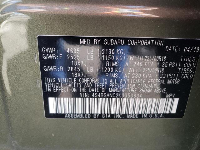 Photo 10 from auction – 2019 SUBARU OUTBACK 2. with VIN 4S4BSANC2K3353834