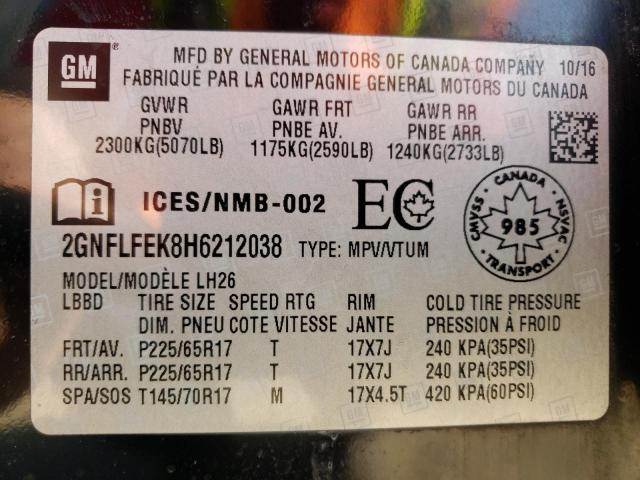 Photo 10 from auction – 2017 CHEVROLET EQUINOX LT with VIN 2GNFLFEK8H6212038