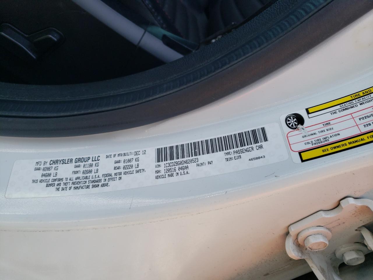 Photo 10 from auction – 2013 DODGE AVENGER R/ with VIN 1C3CDZBG0DN620523