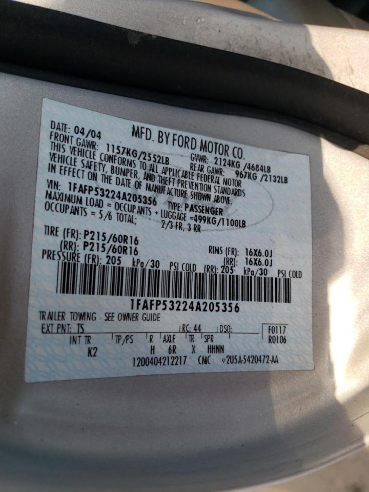 Photo 10 from auction – 2004 FORD TAURUS SE with VIN 1FAFP53224A205356