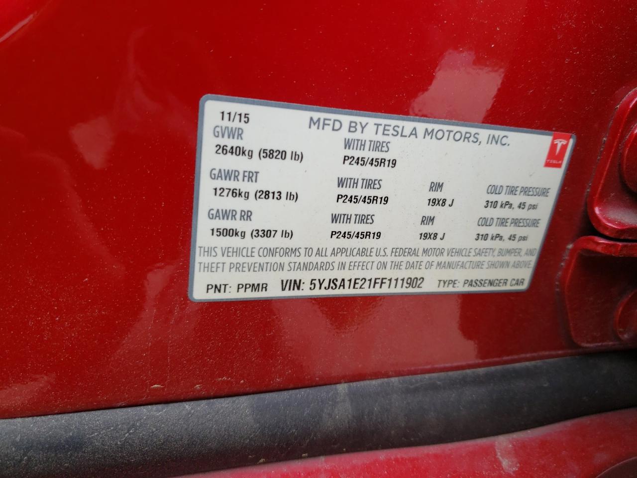 Photo 10 from auction – 2015 TESLA MODEL S with VIN 5YJSA1E21FF111902
