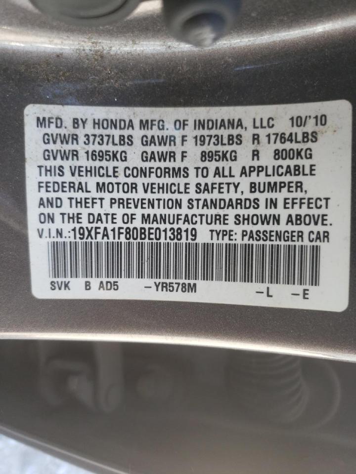 Photo 10 from auction – 2011 HONDA CIVIC EX with VIN 19XFA1F80BE013819