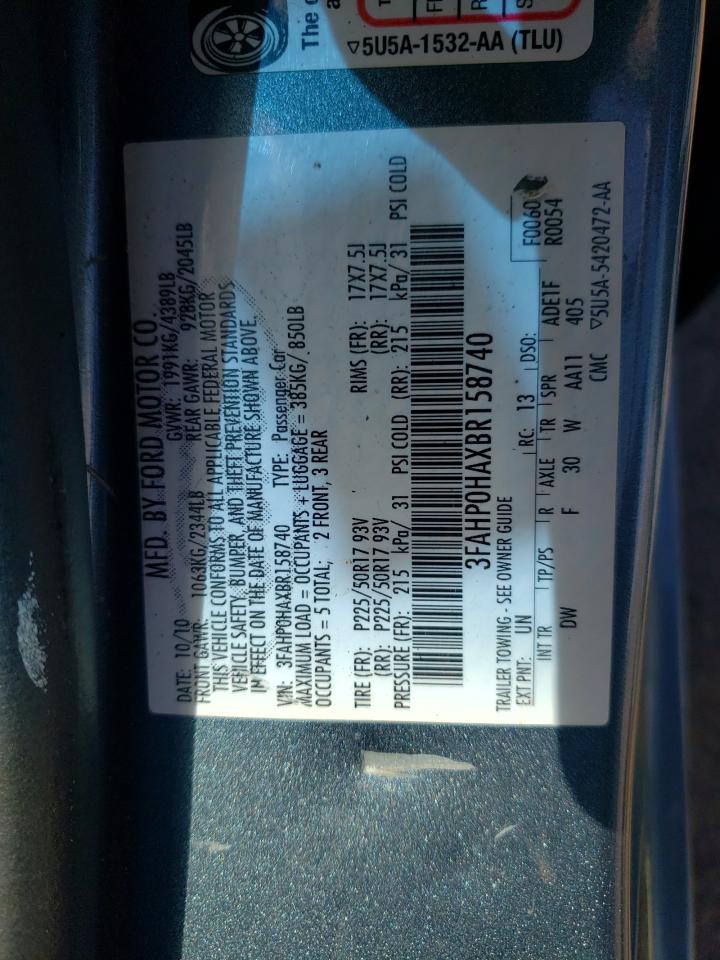 Photo 10 from auction – 2011 FORD FUSION SE with VIN 3FAHP0HAXBR158740