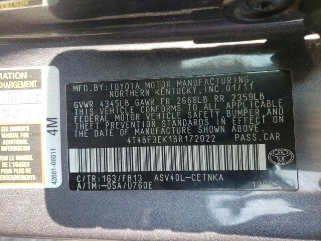 Photo 10 from auction – 2011 TOYOTA CAMRY BASE with VIN 4T4BF3EK1BR172022