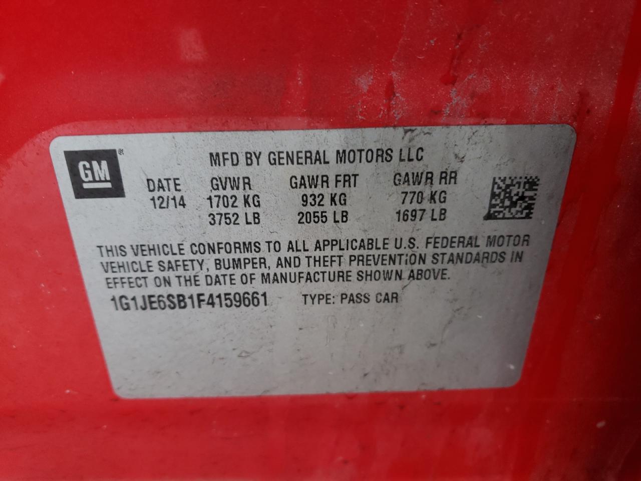 Photo 10 from auction – 2015 CHEVROLET SONIC LTZ with VIN 1G1JE6SB1F4159661