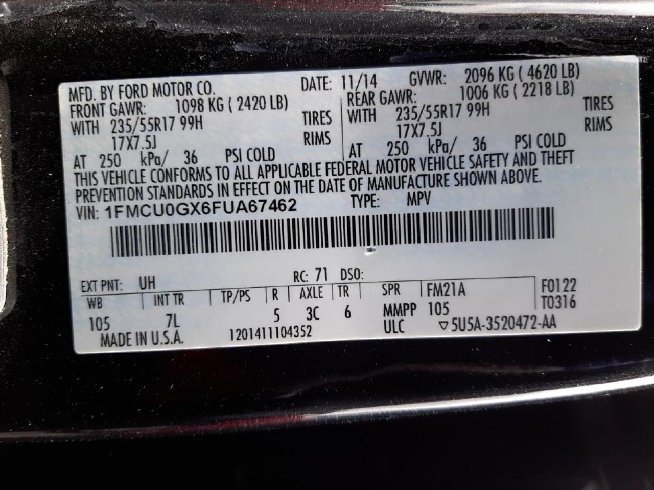 Photo 10 from auction – 2015 FORD ESCAPE SE with VIN 1FMCU0GX6FUA67462
