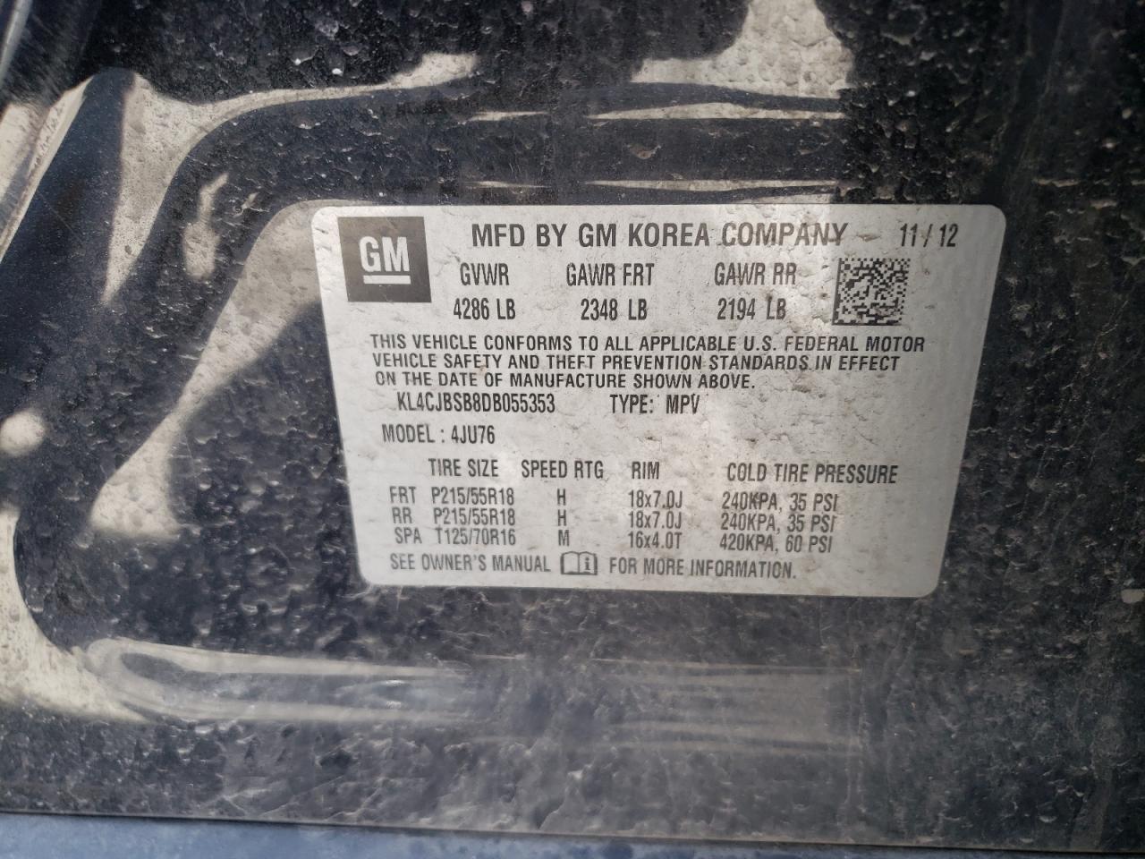 Photo 10 from auction – 2013 BUICK ENCORE CON with VIN KL4CJBSB8DB055353