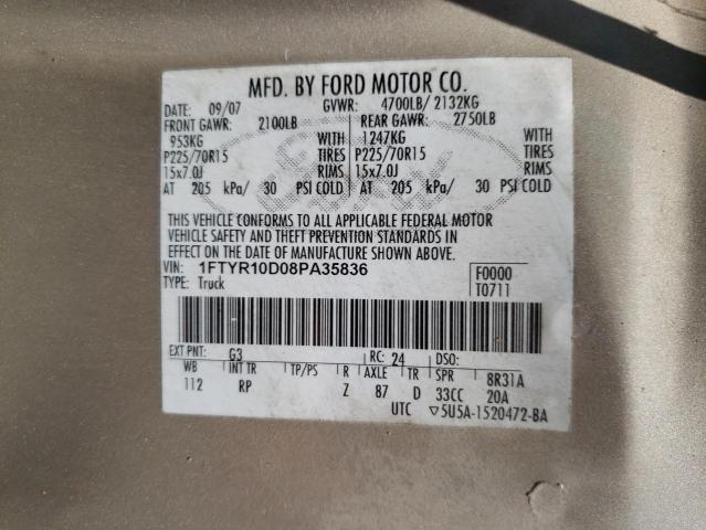 Photo 10 from auction – 2008 FORD RANGER with VIN 1FTYR10D08PA35836