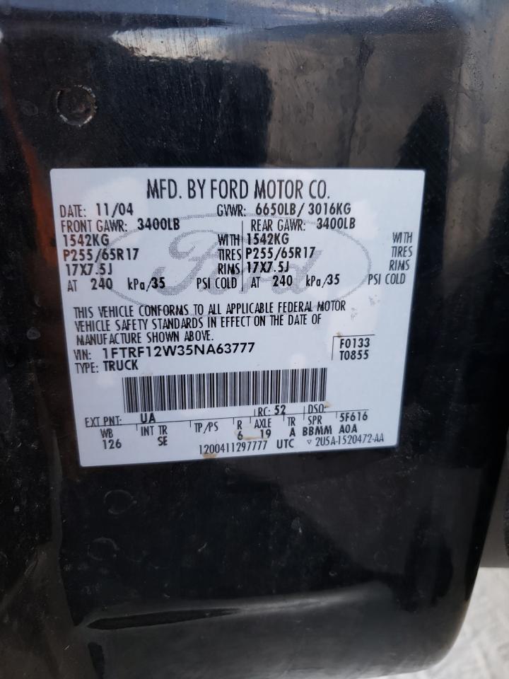 Photo 10 from auction – 2005 FORD F150 with VIN 1FTRF12W35NA63777