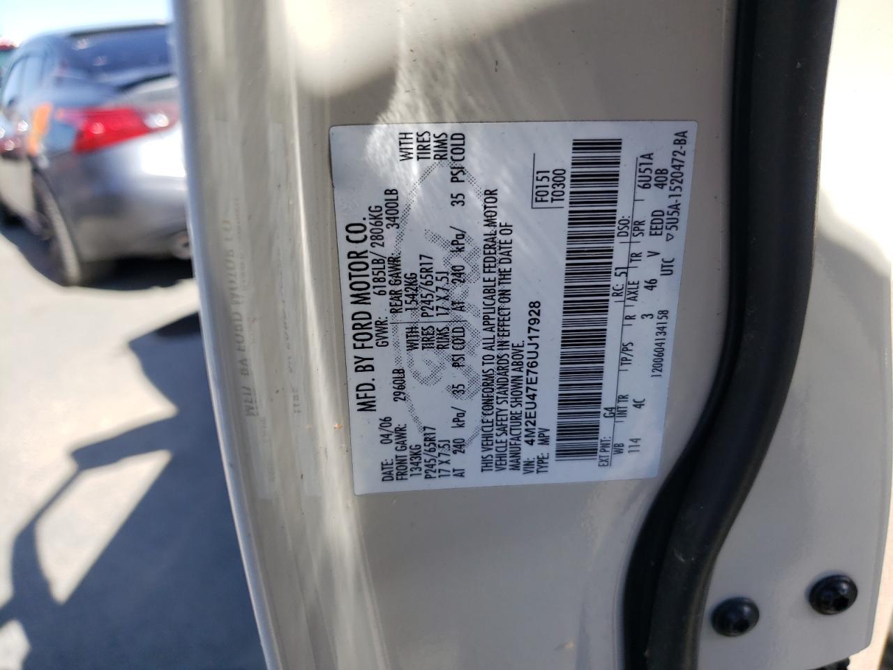 Photo 10 from auction – 2006 MERCURY MOUNTAINEE with VIN 4M2EU47E76UJ17928