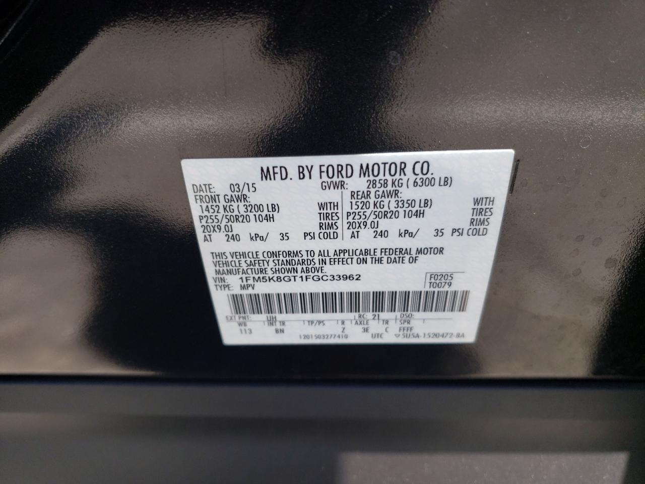 Photo 10 from auction – 2015 FORD EXPLORER S with VIN 1FM5K8GT1FGC33962