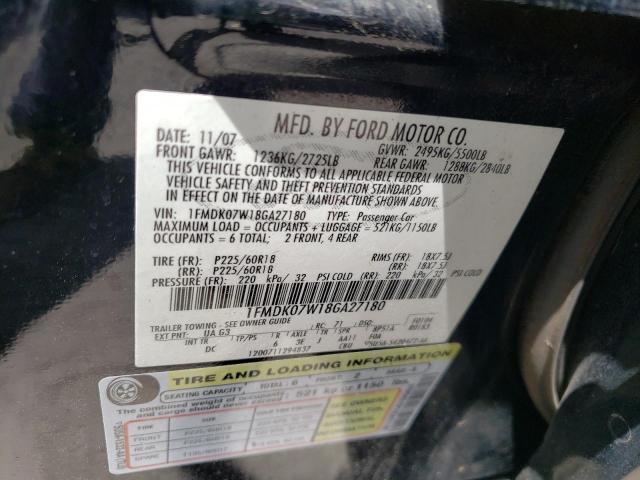 Photo 10 from auction – 2008 FORD TAURUS X E with VIN 1FMDK07W18GA27180