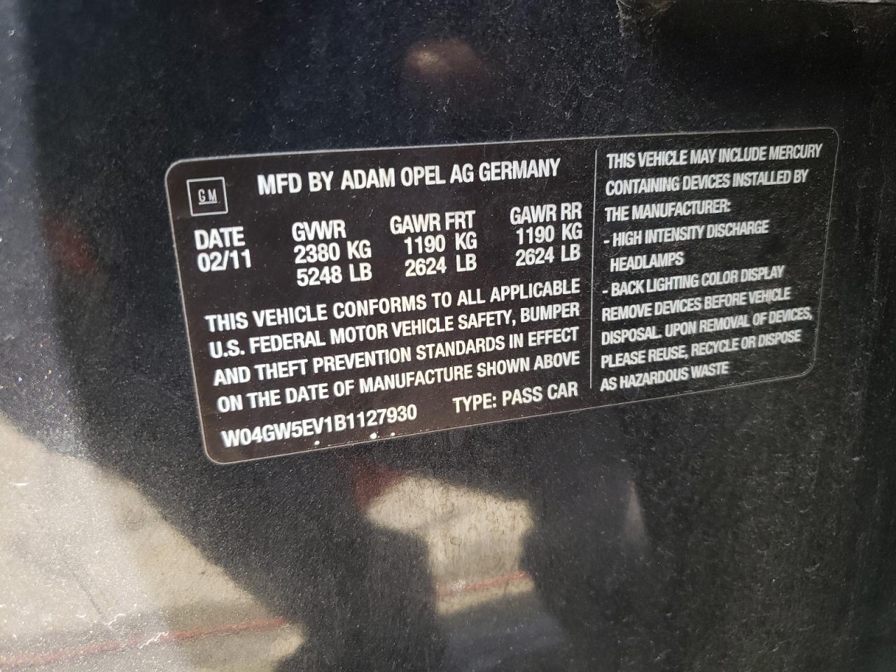 Photo 20 from auction – 2011 BUICK REGAL CXL with VIN W04GW5EV1B1127930