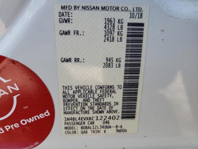 Photo 10 from auction – 2019 NISSAN ALTIMA SL with VIN 1N4BL4EVXKC122402