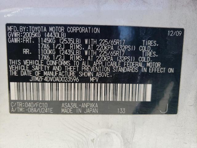 Photo 10 from auction – 2010 TOYOTA RAV4 with VIN JTMZF4DV0AD023596