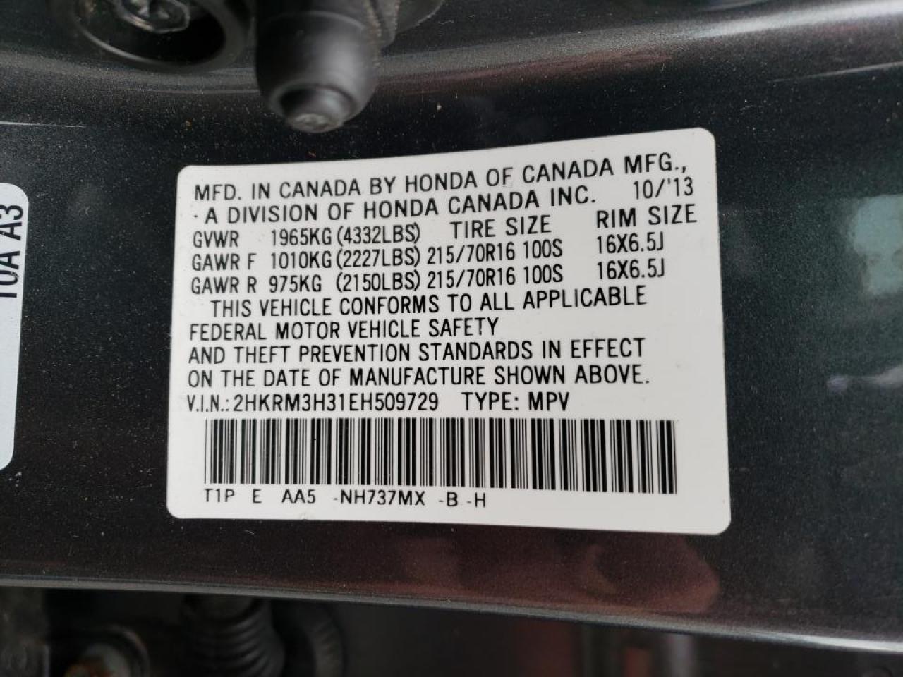 Photo 20 from auction – 2014 HONDA CRV with VIN 2HKRM3H31EH509729