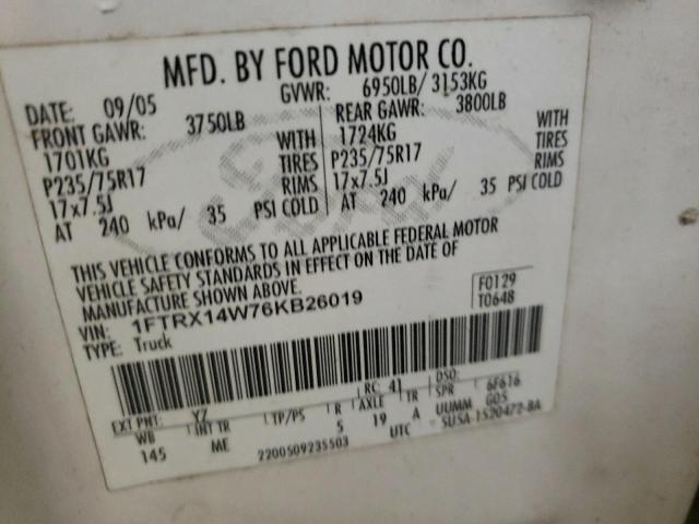 Photo 10 from auction – 2006 FORD F150 with VIN 1FTRX14W76KB26019