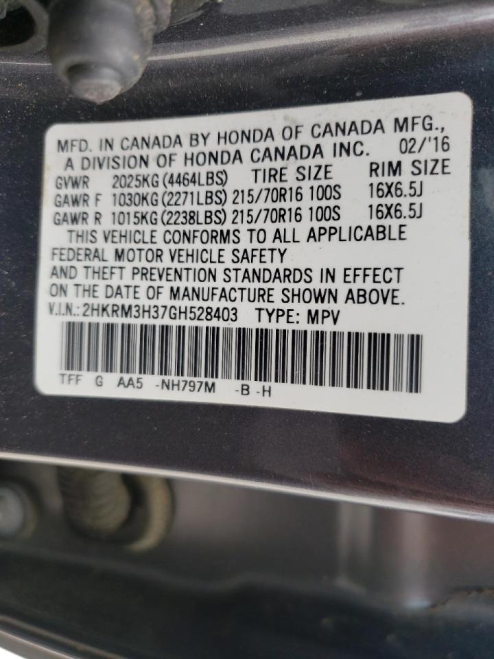 Photo 10 from auction – 2016 HONDA CR-V LX with VIN 2HKRM3H37GH528403