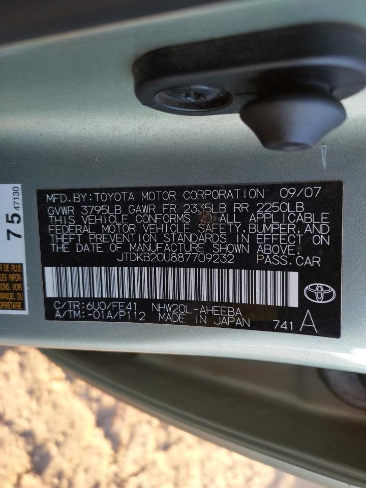Photo 10 from auction – 2008 TOYOTA PRIUS with VIN JTDKB20U887709232