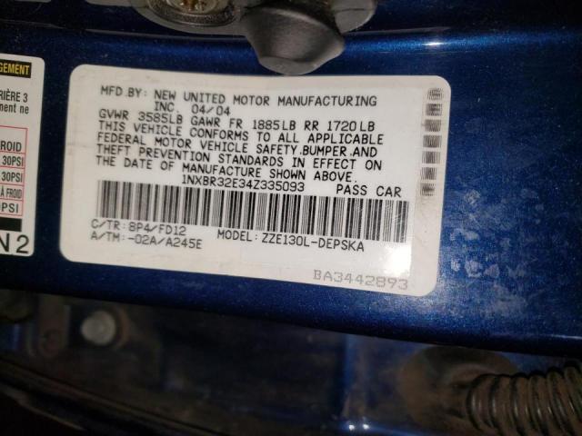 Photo 10 from auction – 2004 TOYOTA COROLLA with VIN 1NXBR32E34Z335093