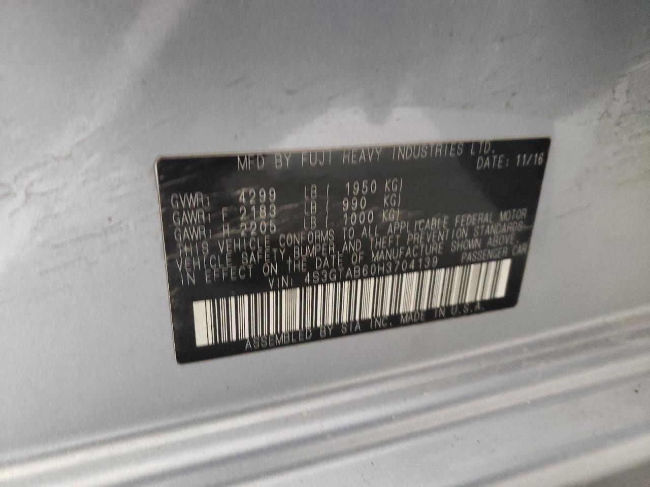 Photo 10 from auction – 2017 SUBARU IMPREZA PR with VIN 4S3GTAB60H3704139