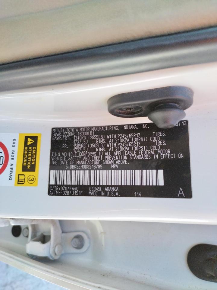 Photo 10 from auction – 2013 TOYOTA HIGHLANDER with VIN 5TDBK3EH0DS216789