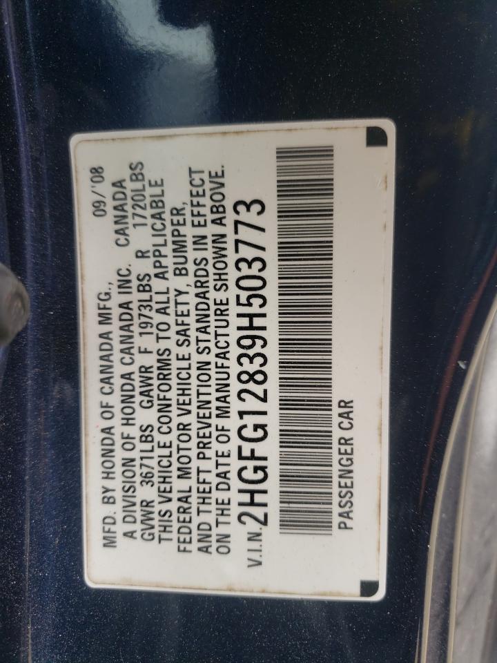 Photo 11 from auction – 2009 HONDA CIVIC EX with VIN 2HGFG12839H503773