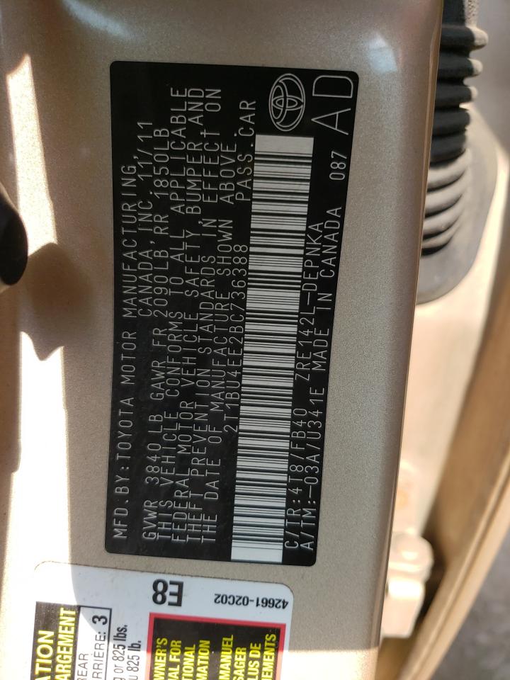 Photo 10 from auction – 2011 TOYOTA COROLLA BA with VIN 2T1BU4EE2BC736388