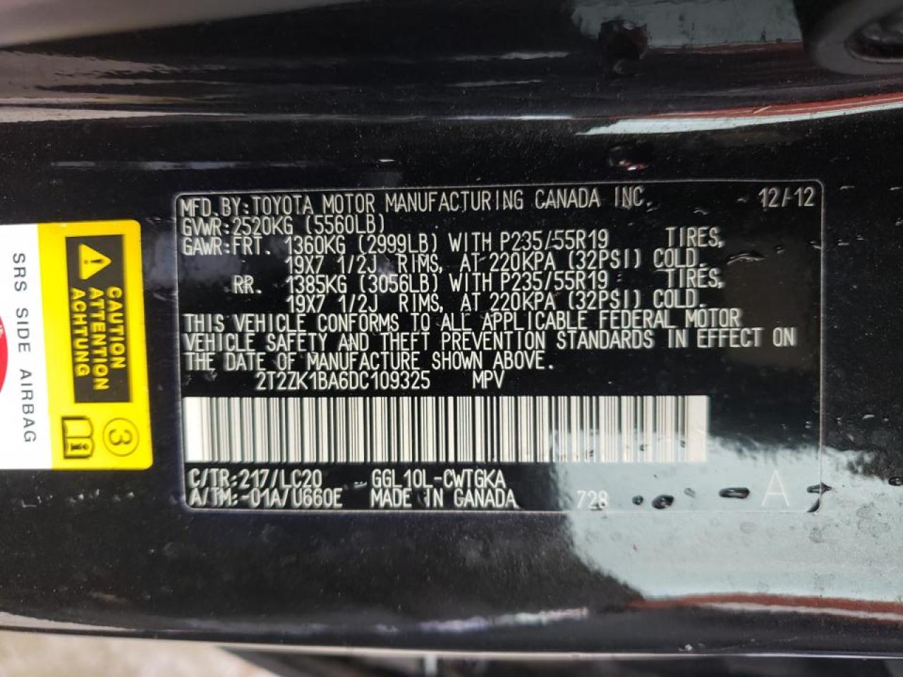 Photo 10 from auction – 2013 LEXUS RX 350 with VIN 2T2ZK1BA6DC109325