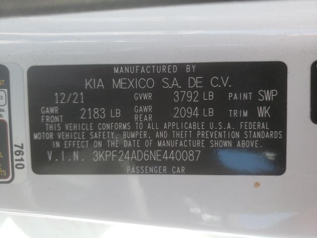 Photo 10 from auction – 2022 KIA FORTE FE with VIN 3KPF24AD6NE440087