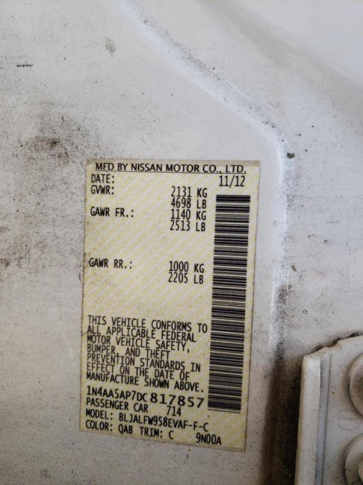 Photo 10 from auction – 2013 NISSAN MAXIMA S with VIN 1N4AA5AP7DC817857