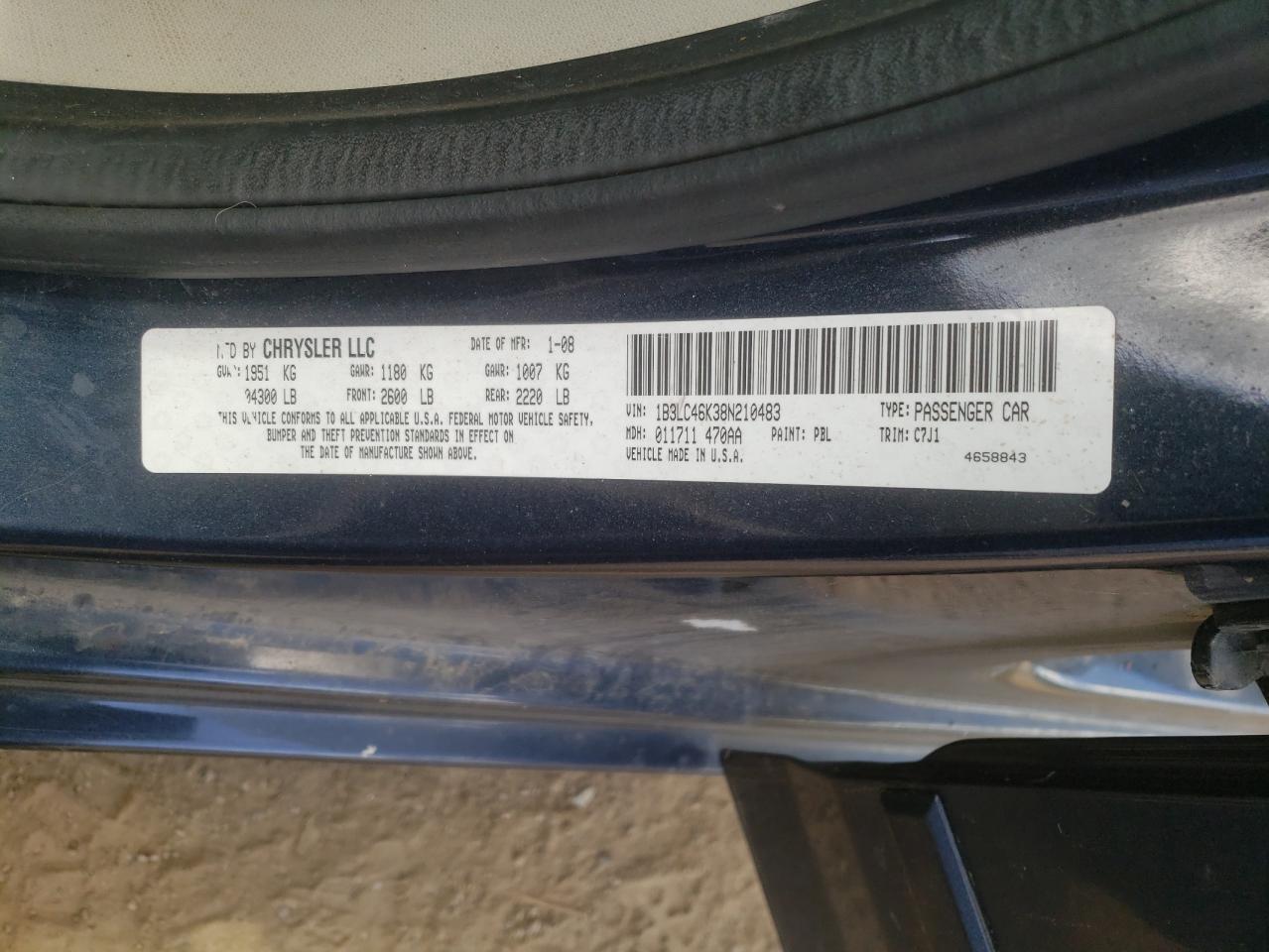 Photo 10 from auction – 2008 DODGE AVENGER SE with VIN 1B3LC46K38N210483