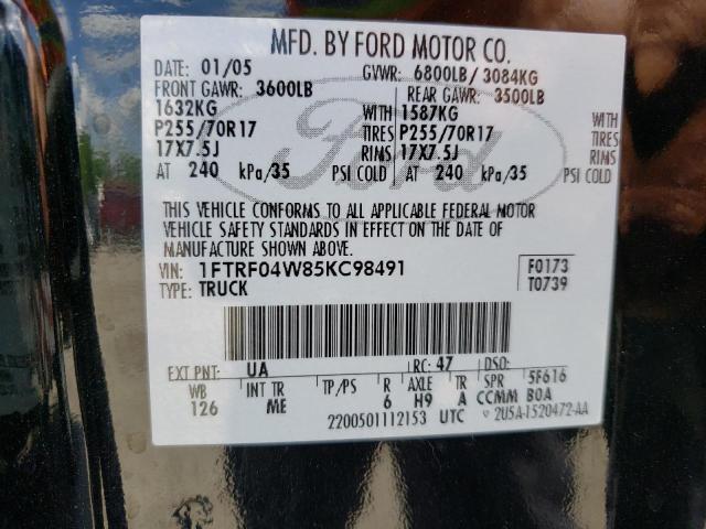 Photo 10 from auction – 2005 FORD F150 with VIN 1FTRF04W85KC98491
