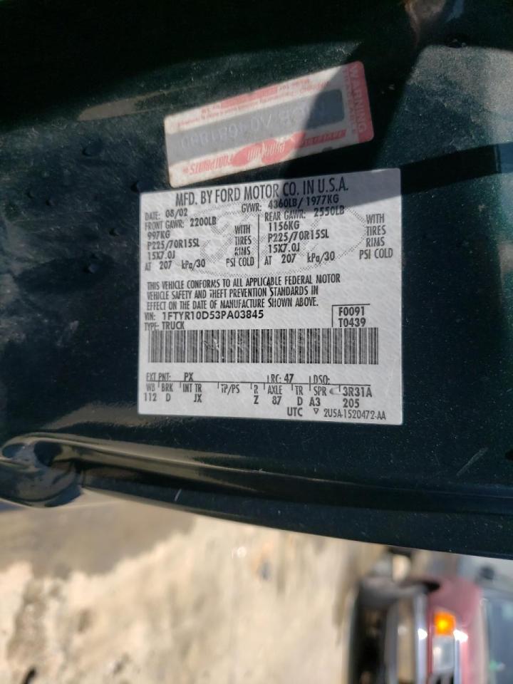 Photo 10 from auction – 2003 FORD RANGER with VIN 1FTYR10D53PA03845