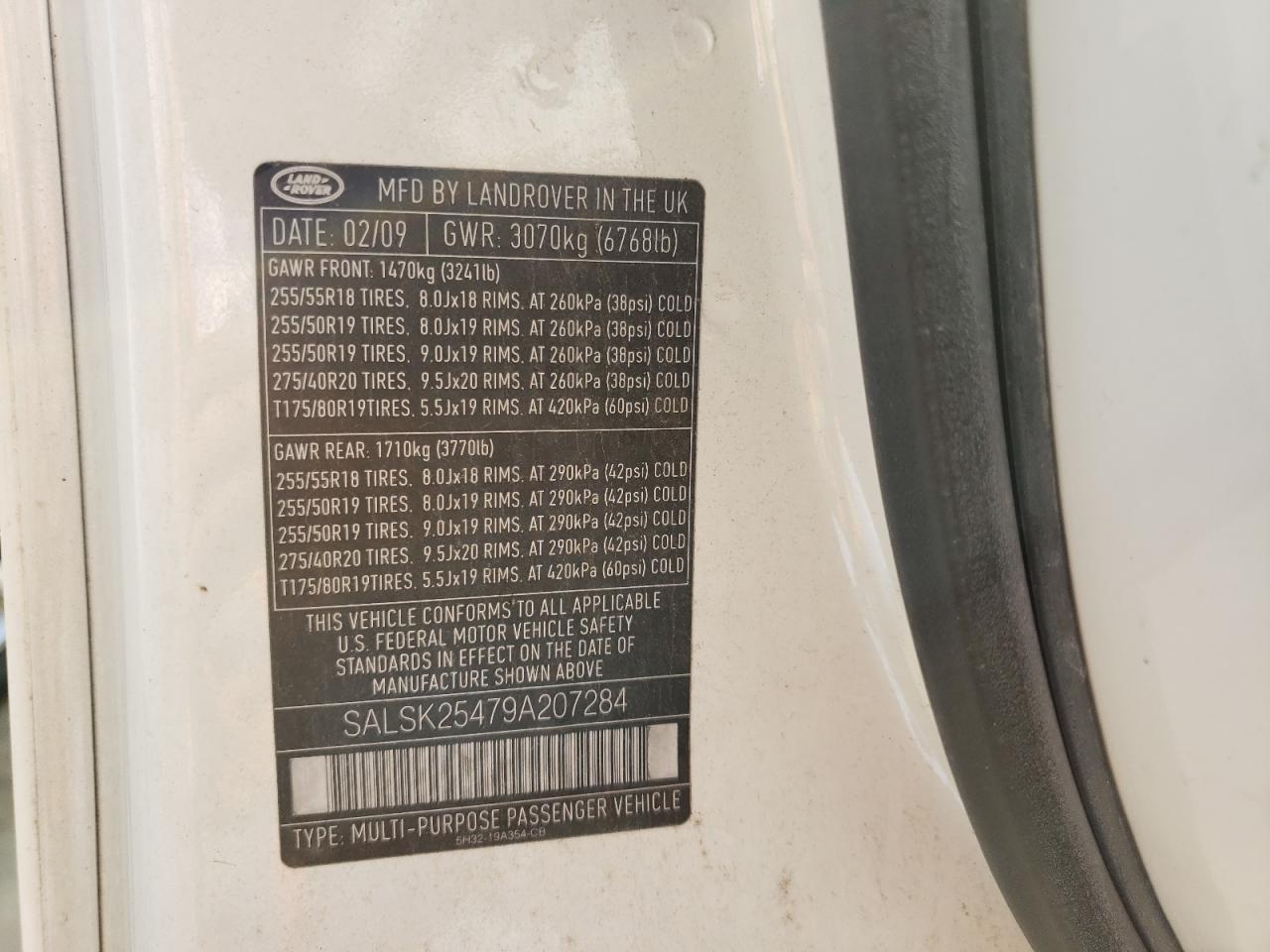 Photo 10 from auction – 2009 LAND ROVER RANGE ROVE with VIN SALSK25479A207284