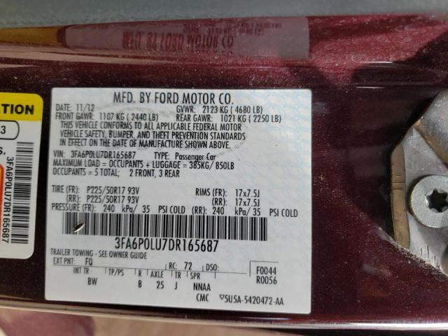 Photo 10 from auction – 2013 FORD FUSION with VIN 3FA6P0LU7DR165687
