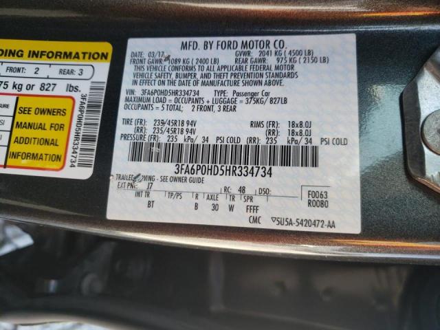 Photo 10 from auction – 2017 FORD FUSION SE with VIN 3FA6P0HD5HR334734