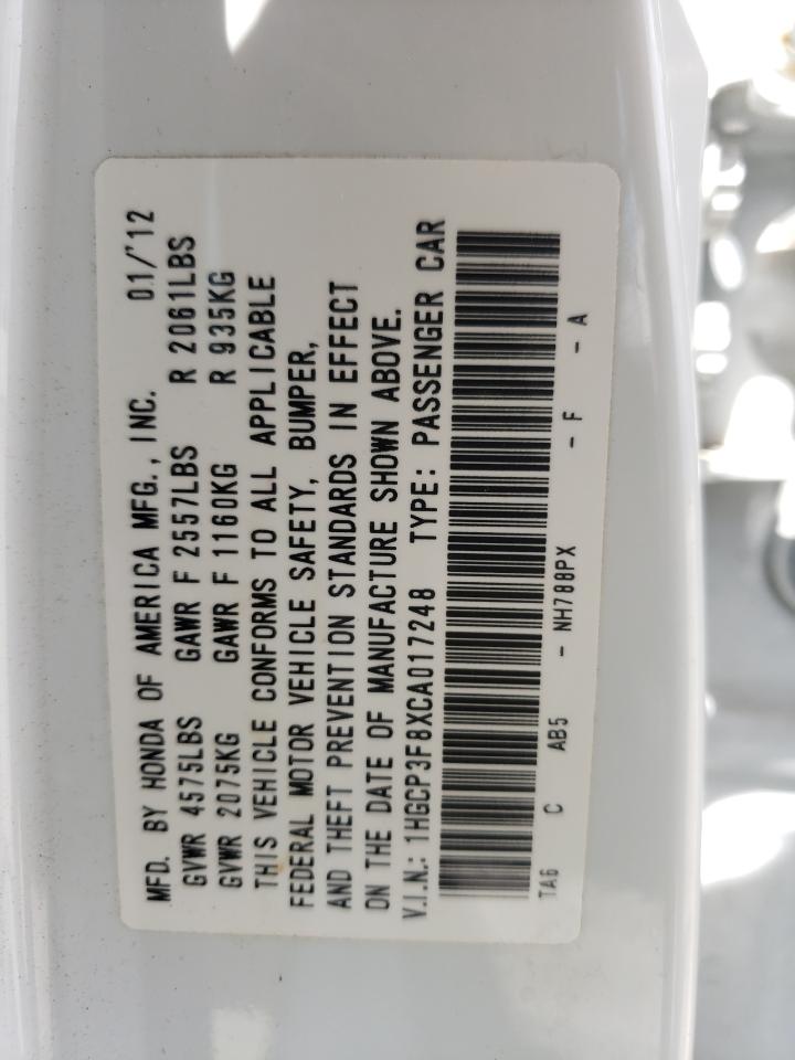 Photo 10 from auction – 2012 HONDA ACCORD EXL with VIN 1HGCP3F8XCA017248
