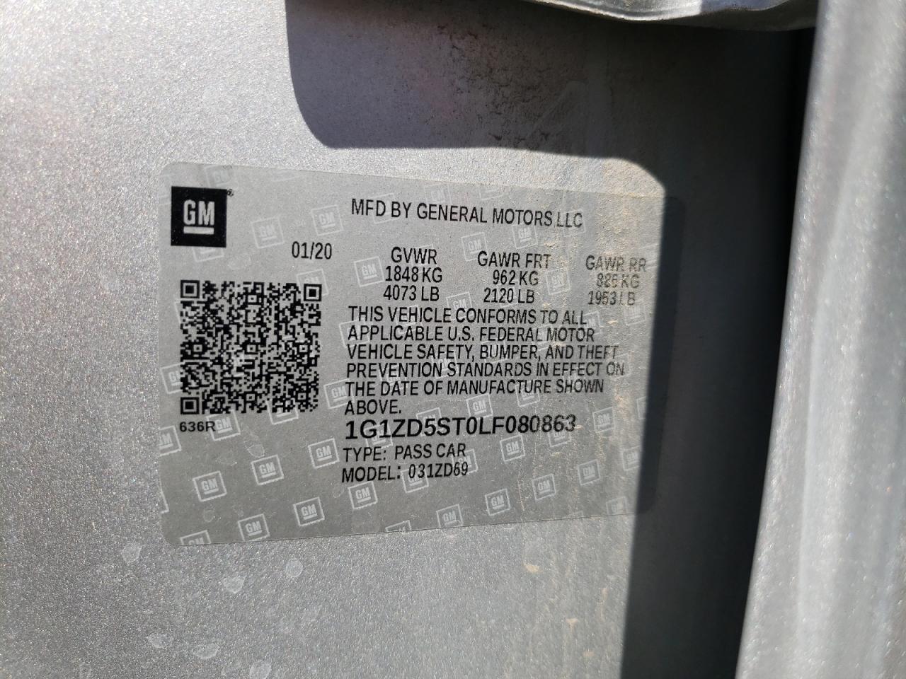 Photo 10 from auction – 2020 CHEVROLET MALIBU LT with VIN 1G1ZD5ST0LF080863